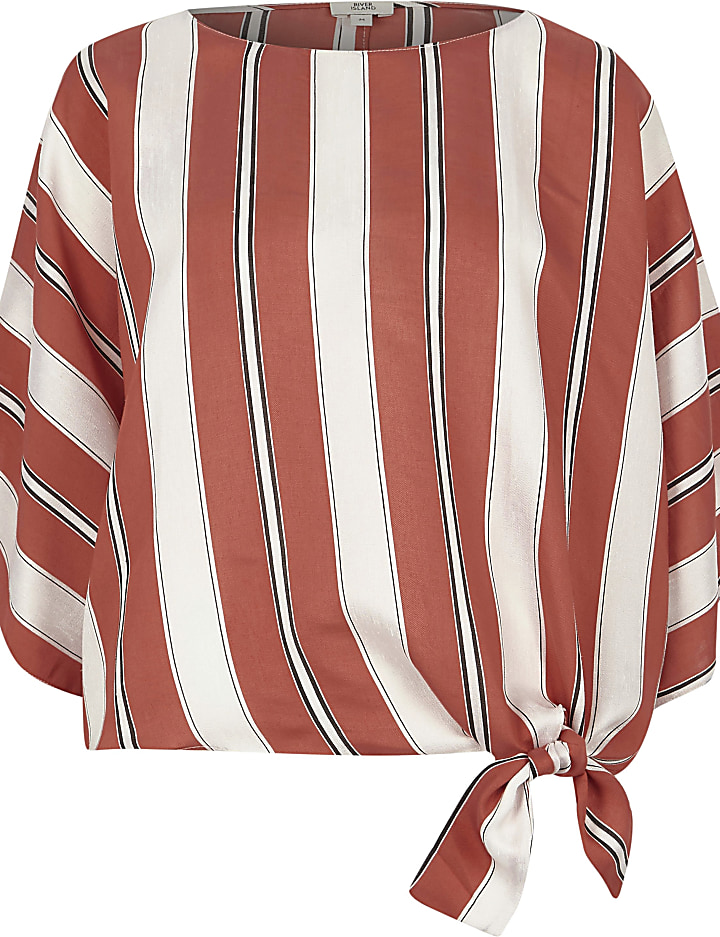 Red stripe short sleeve tie side top