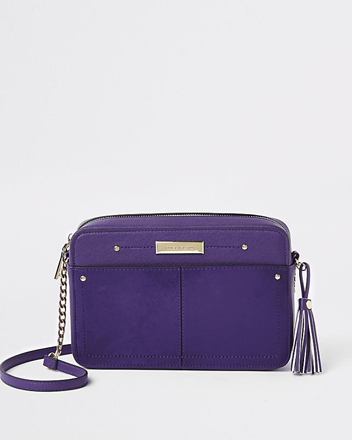 Purple tassel boxy cross body bag