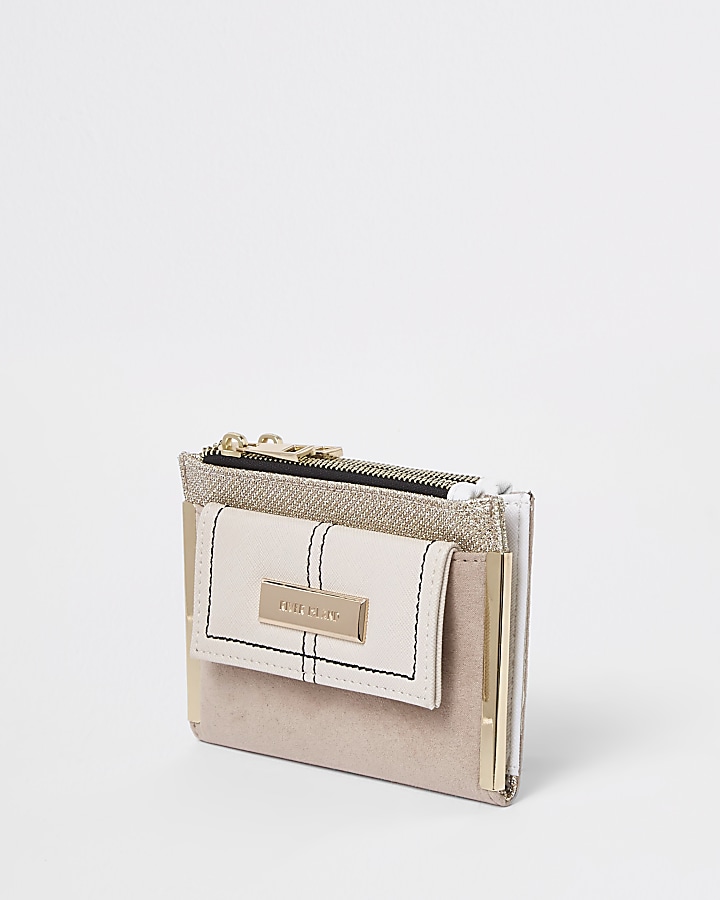 Light beige mini foldout glitter purse
