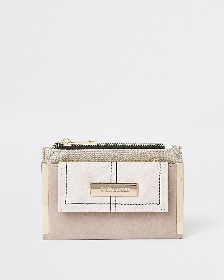 Light beige mini foldout glitter purse