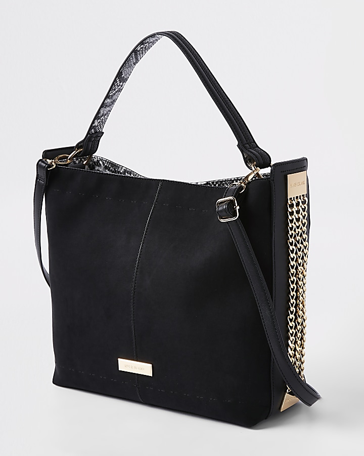 Black chain side slouch bag