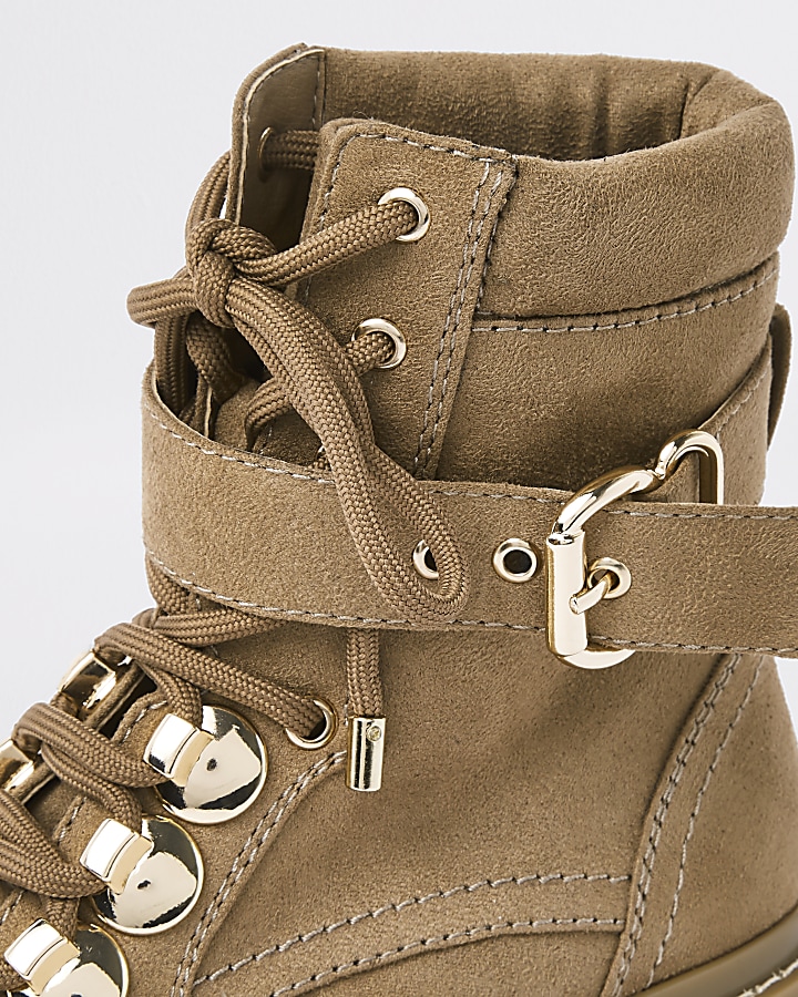 Beige faux suede lace-up hiking boots