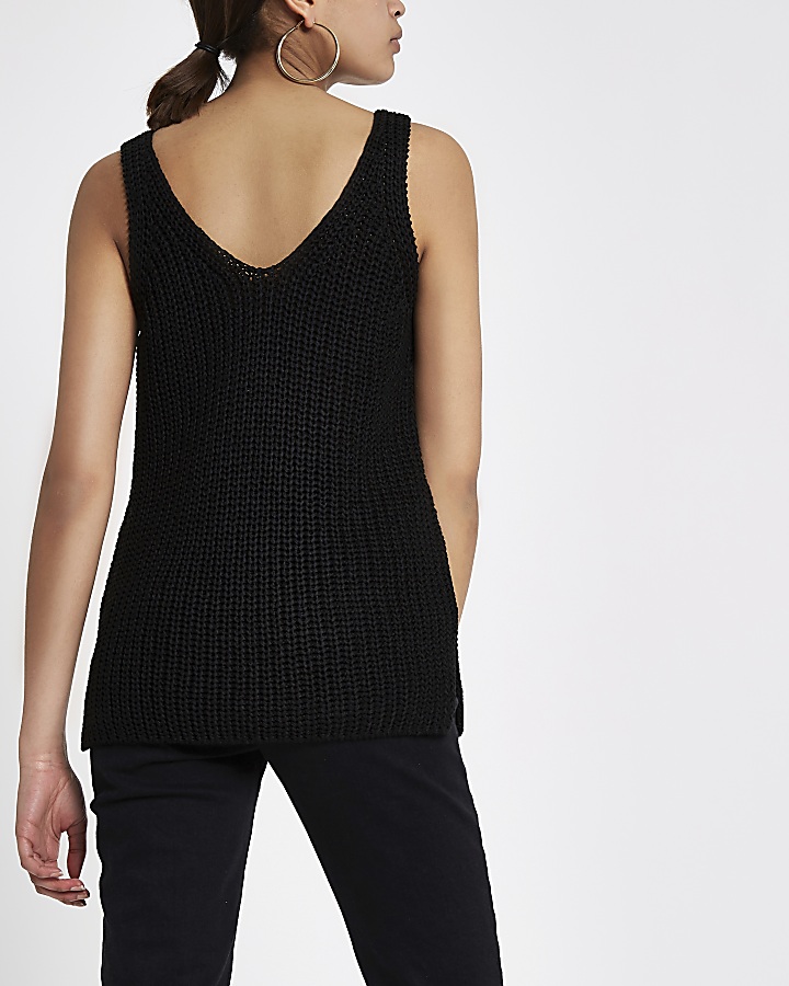 Black V neck knitted vest