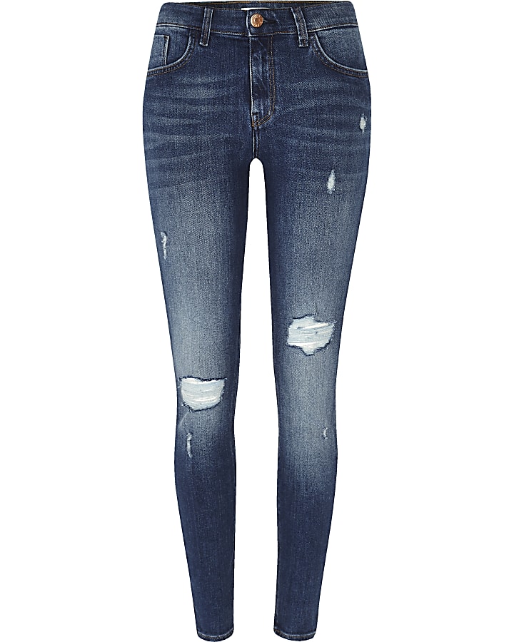 Blue ripped Amelie super skinny jeans