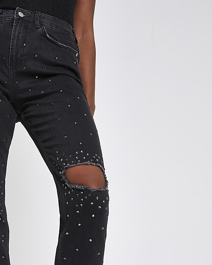 Black Casey embellished ripped slim fit jeans
