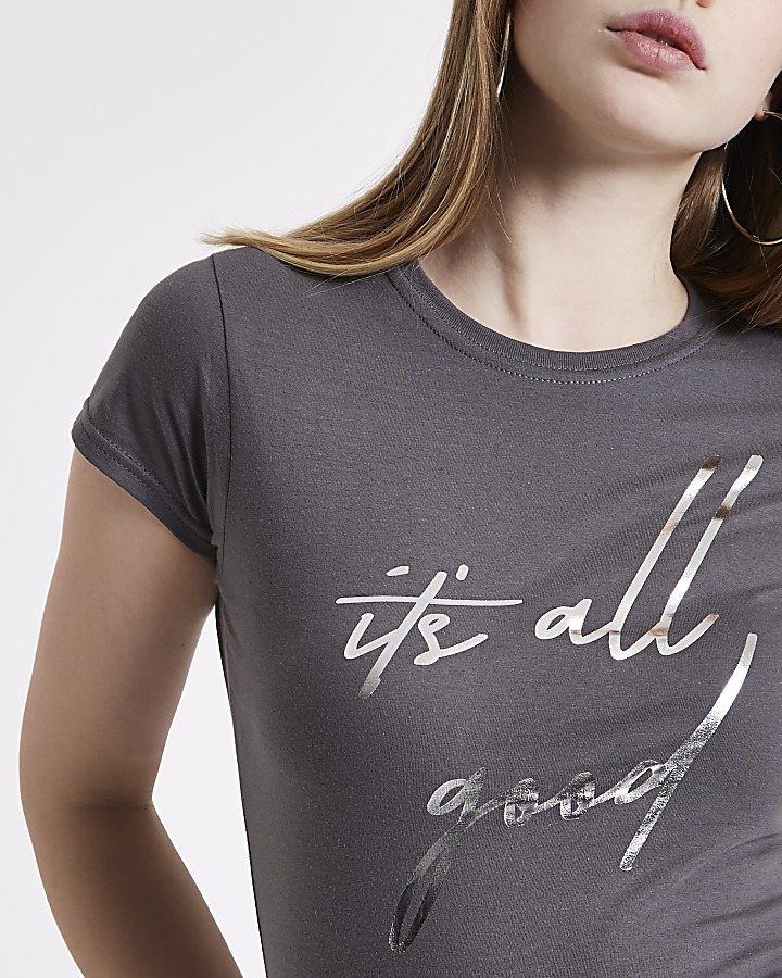 Grey ‘it’s all good’ print T-shirt
