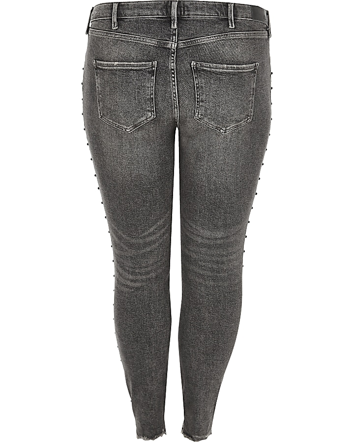 Plus dark grey Amelie stud embellished jeans
