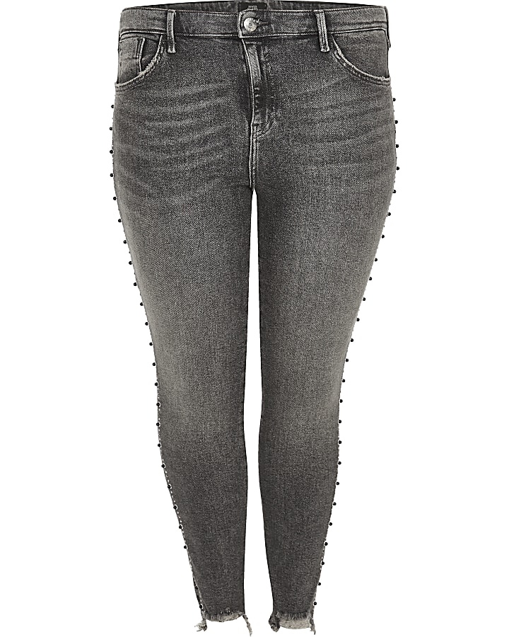 Plus dark grey Amelie stud embellished jeans