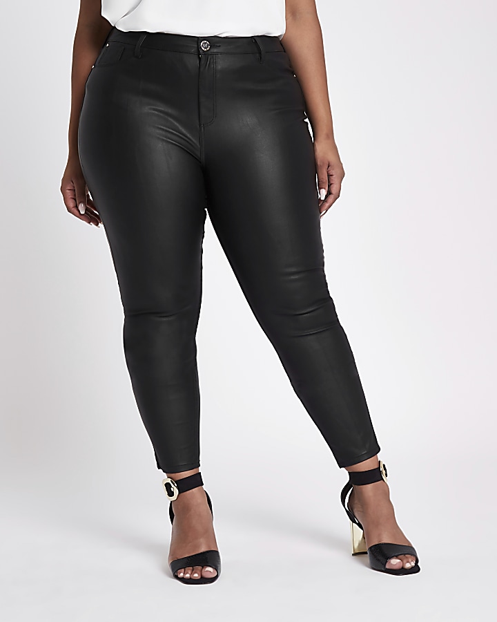 Plus black coated Molly mid rise jeggings