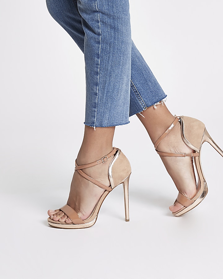 Beige barely there platform sandals