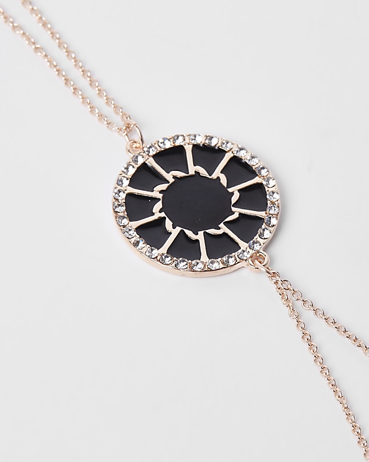 Rose gold black enamel circle necklace