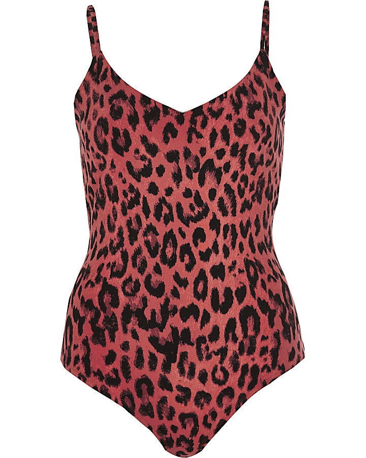 Red leopard print bodysuit