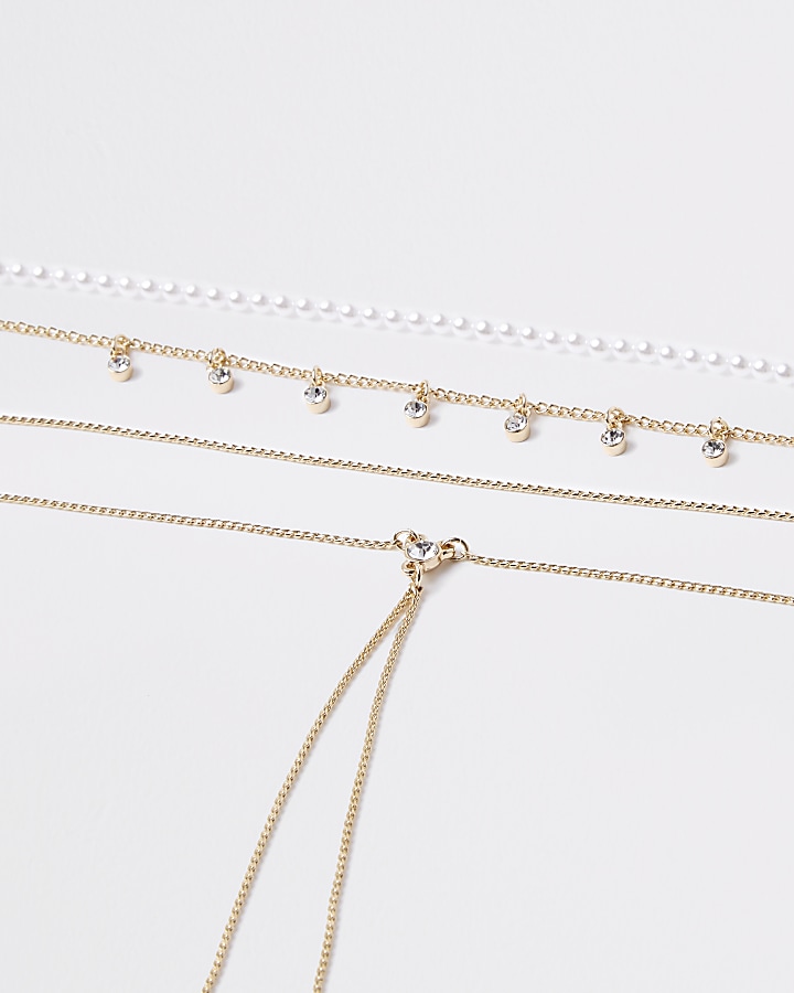 Gold tone pearl and diamante necklace pack