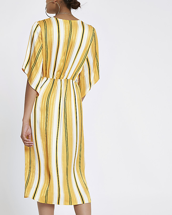 Yellow stripe twist front maxi dress