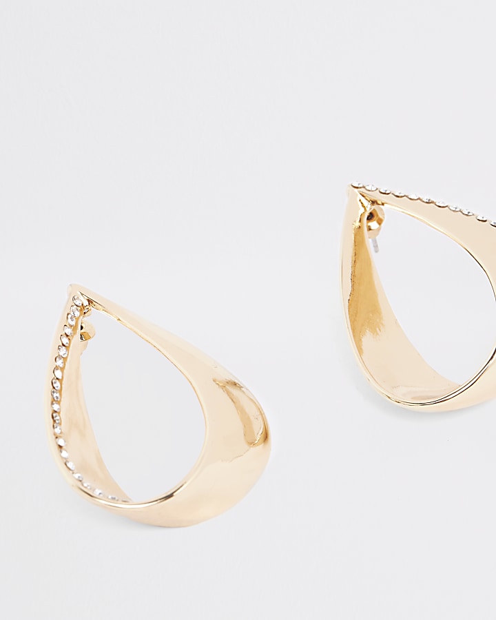 Gold tone diamante loop drop earrings