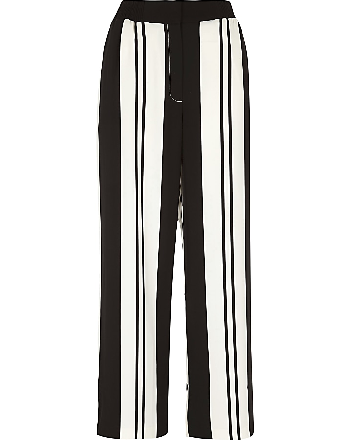 Black contrast stripe wide leg trousers
