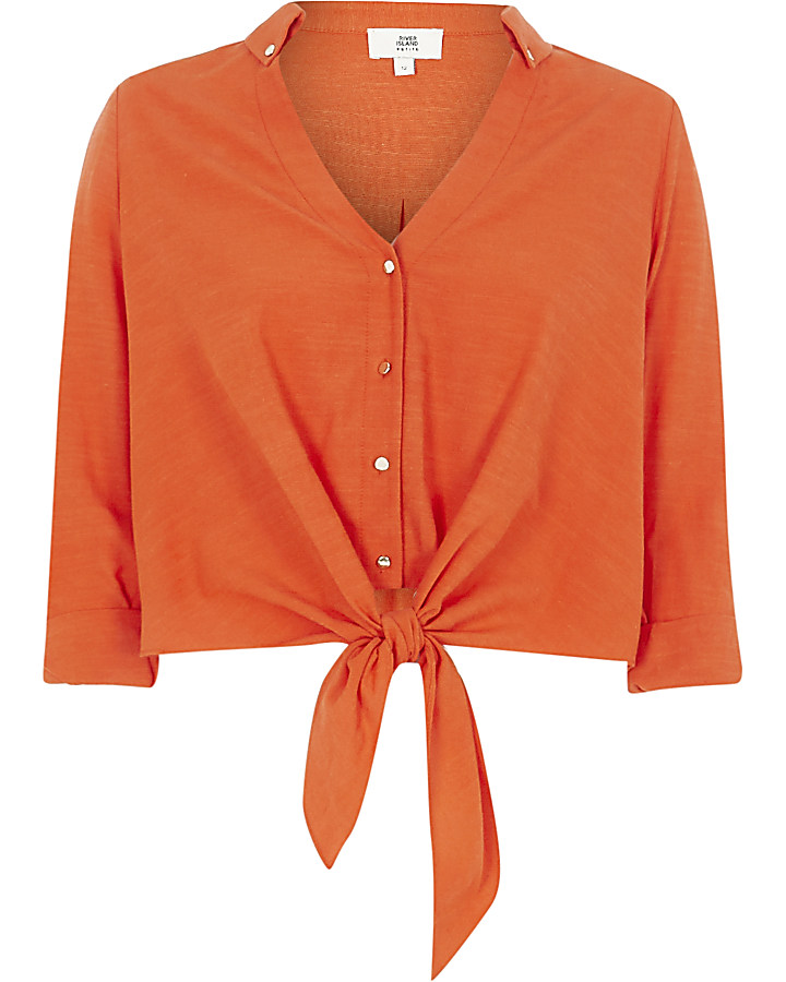 Orange long sleeve cropped shirt