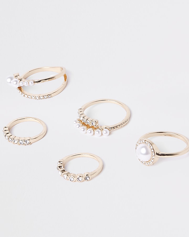 Gold tone pearl ring pack