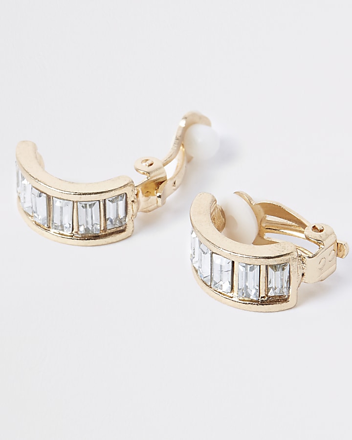 Gold tone jewel clip on earrings