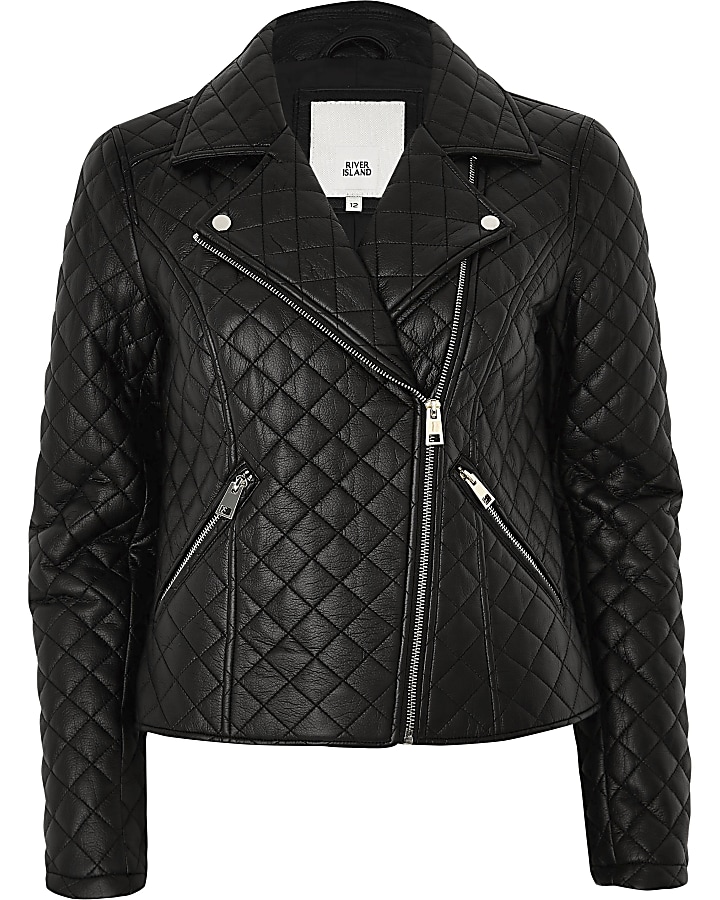 Black quilted biker jacket