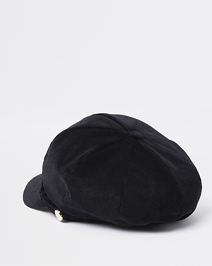 Black cord baker boy hat
