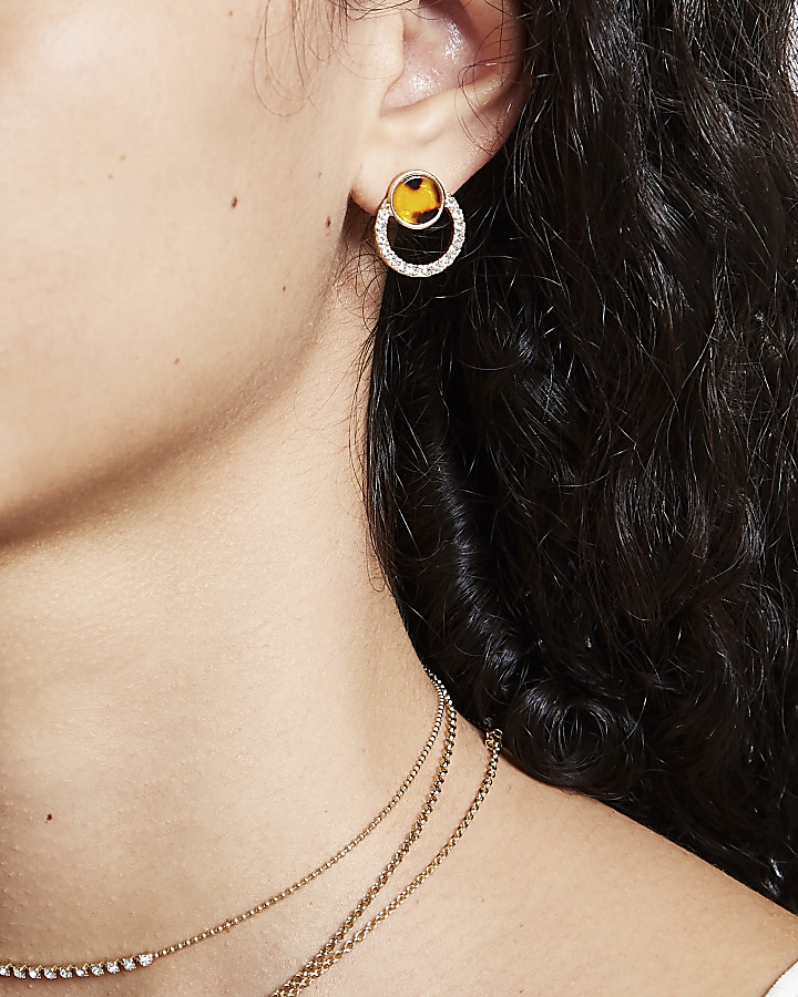 Gold colour tortoise diamante stud earring