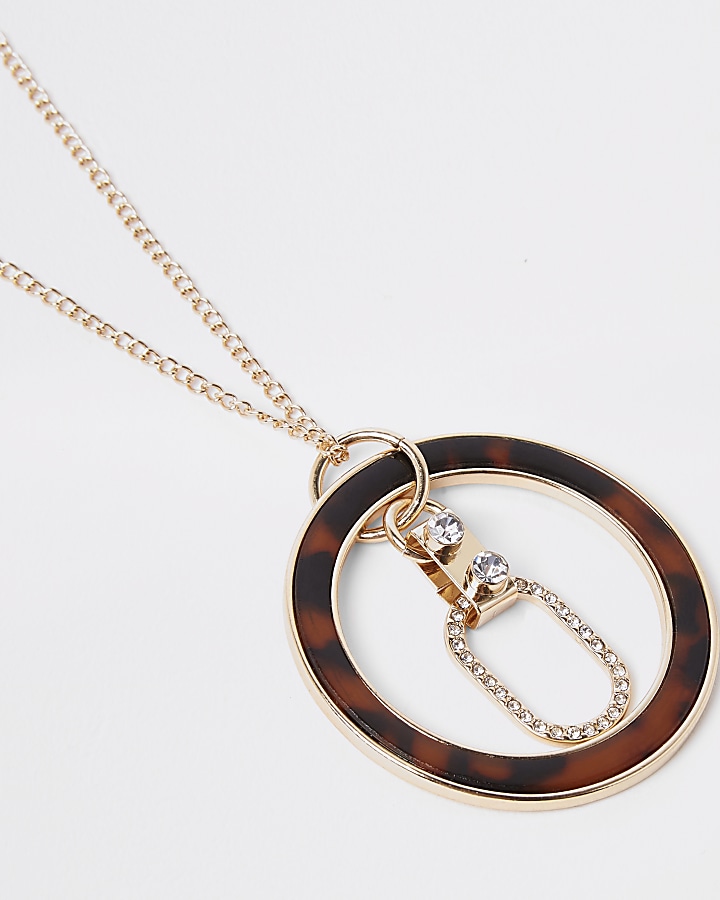 Gold colour tortoise shell circle necklace