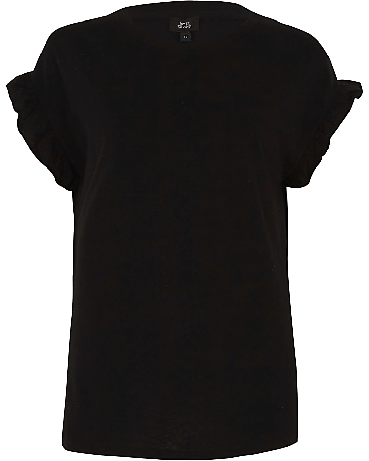 Black frill sleeve T-shirt
