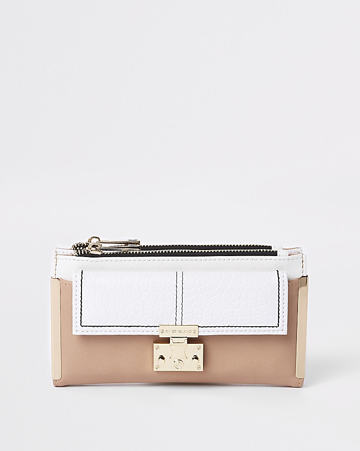 White lock pocket front foldout purse