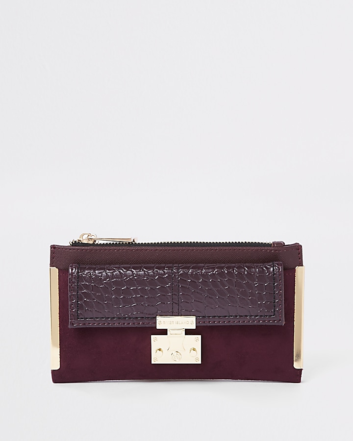 Dark red lock pocket front foldout purse