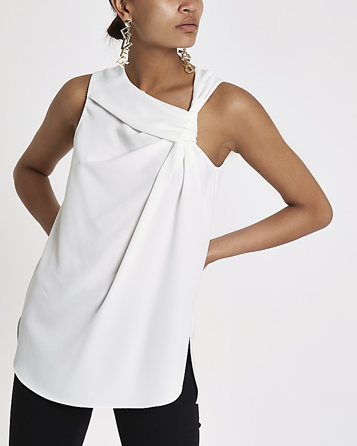 White knot front sleeveless top