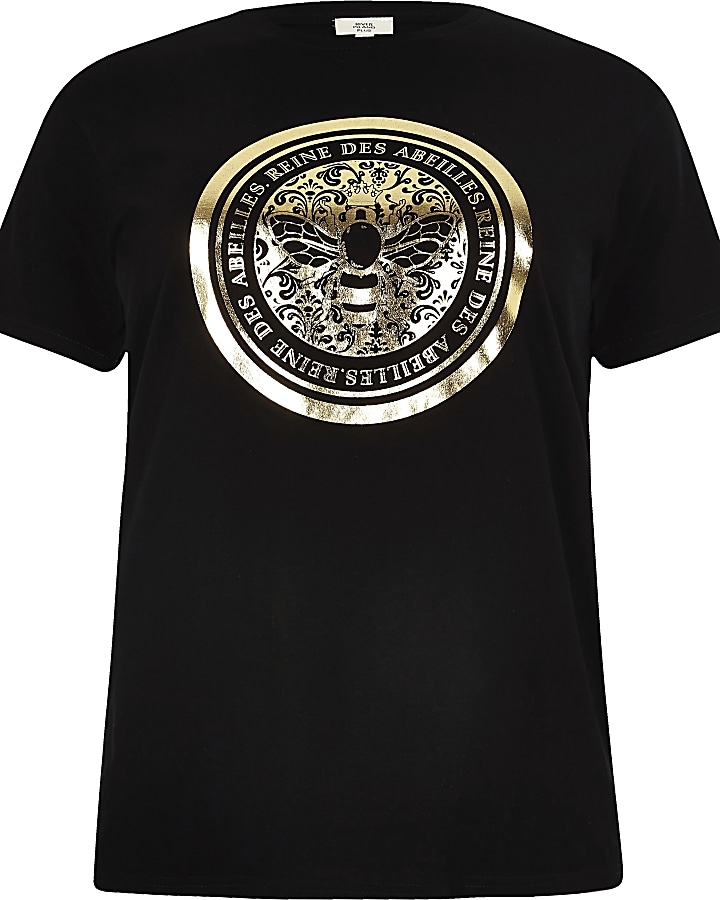 Plus black bee foil print fitted T-shirt