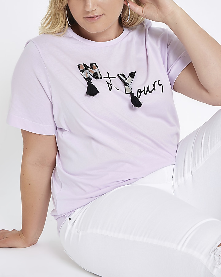 Plus purple ‘not yours’ embellished T-shirt