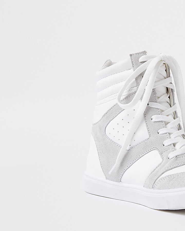 White hidden wedge high top trainers