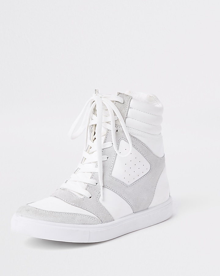 White hidden wedge high top trainers