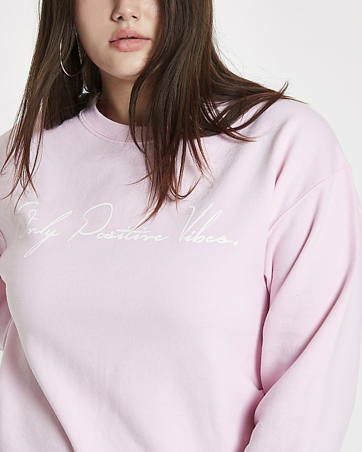 Plus pink ‘Only positive vibes’ sweatshirt
