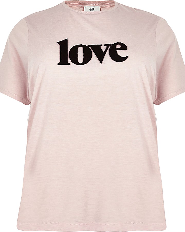 Plus pink ‘love’ print T-shirt