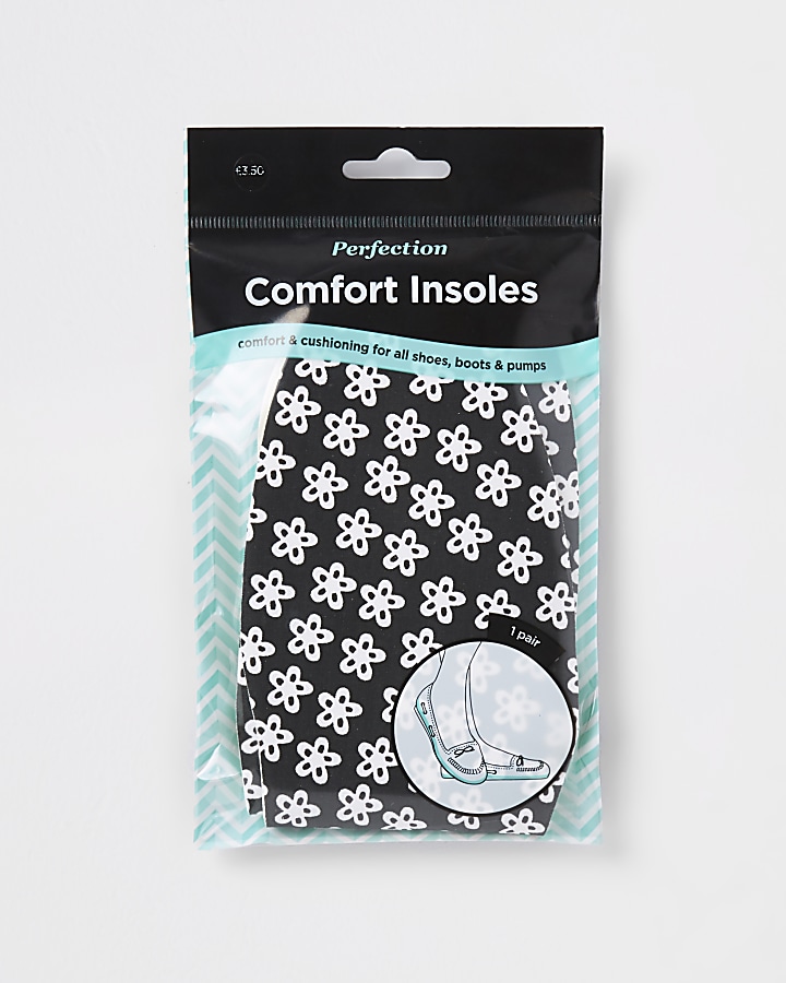 Black flower print comfort insoles