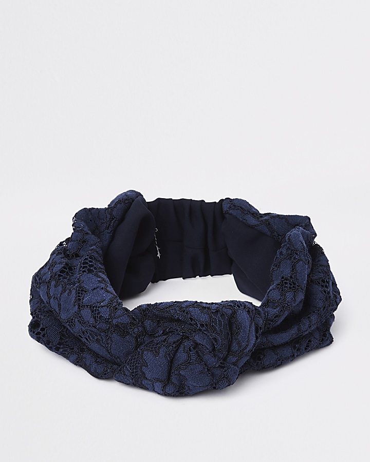 Blue lace wide knot headband