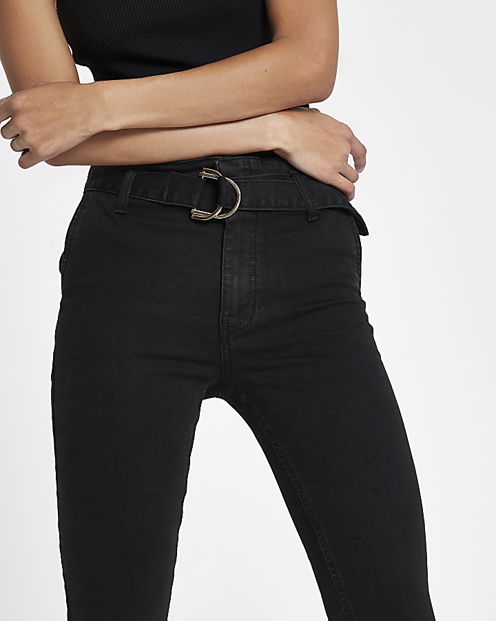 Black Harper super skinny belted jeans