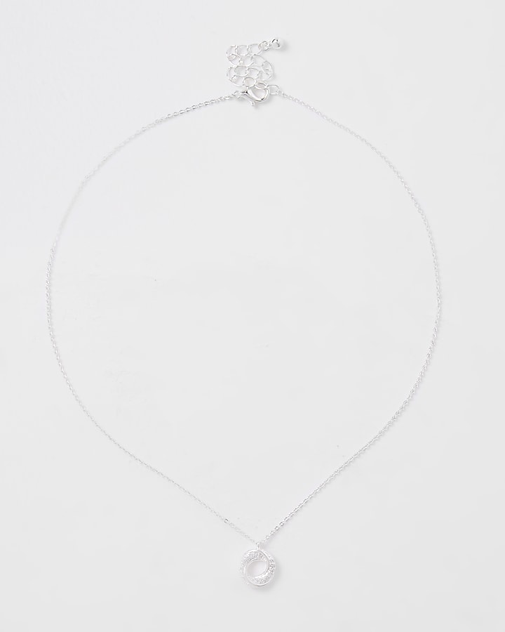 Silver plated diamante circle chain necklace