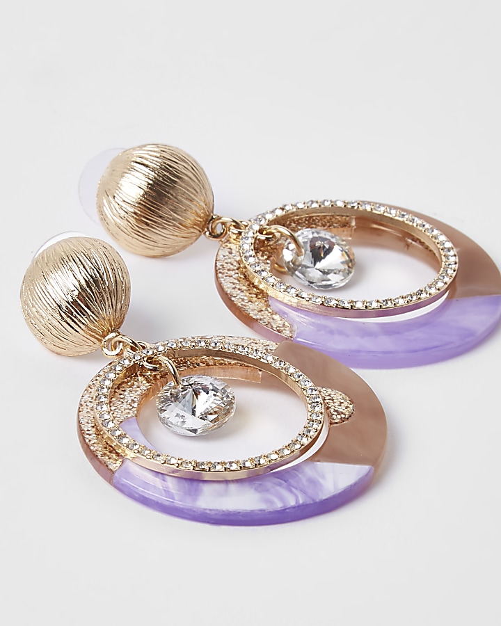 Purple glitter diamante drop earrings