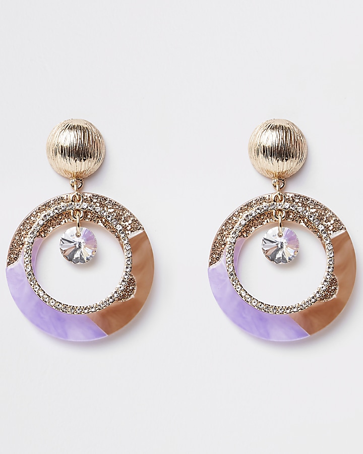 Purple glitter diamante drop earrings