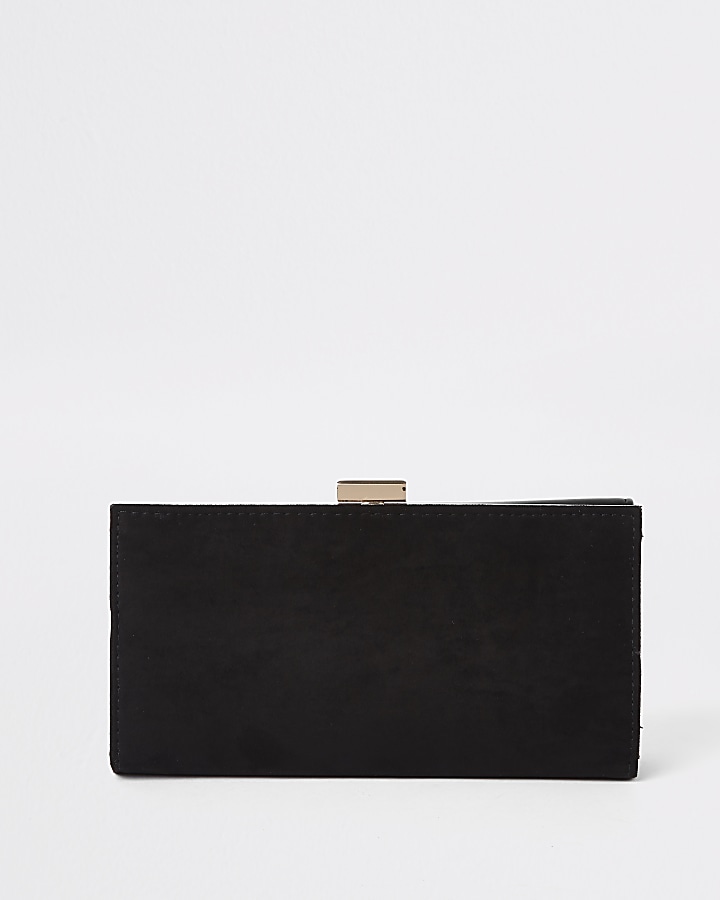 Black pearl embellished clip top purse