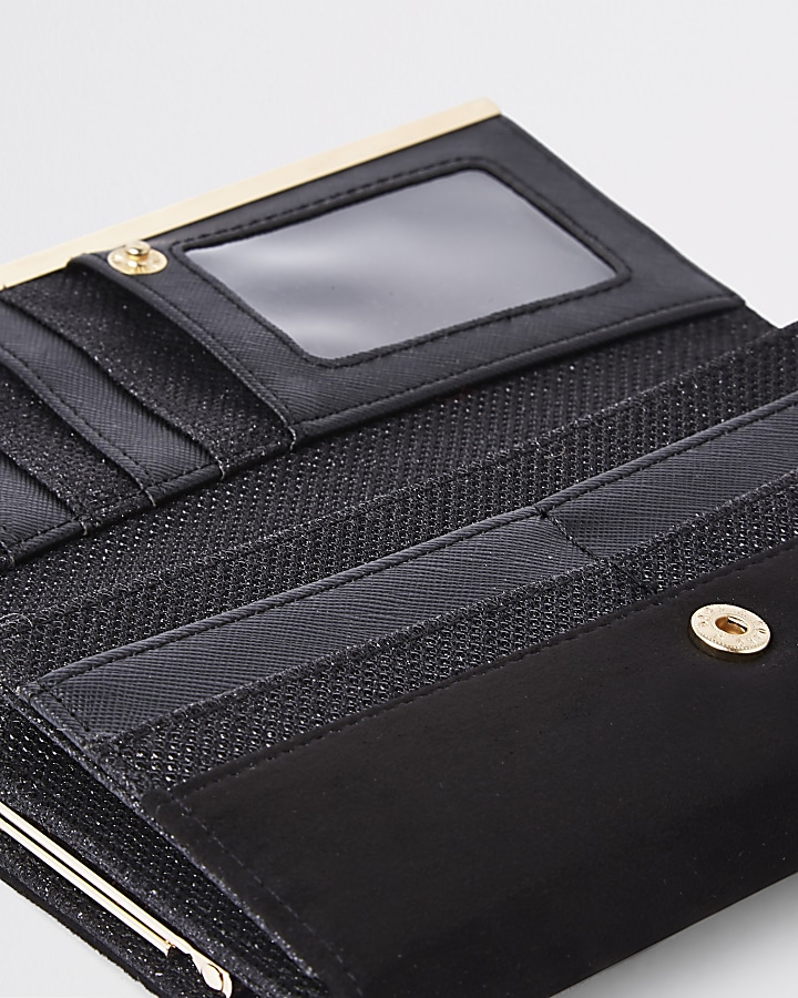 Black pearl embellished clip top purse