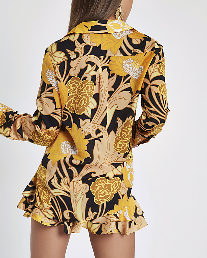 Yellow floral loose fit shirt