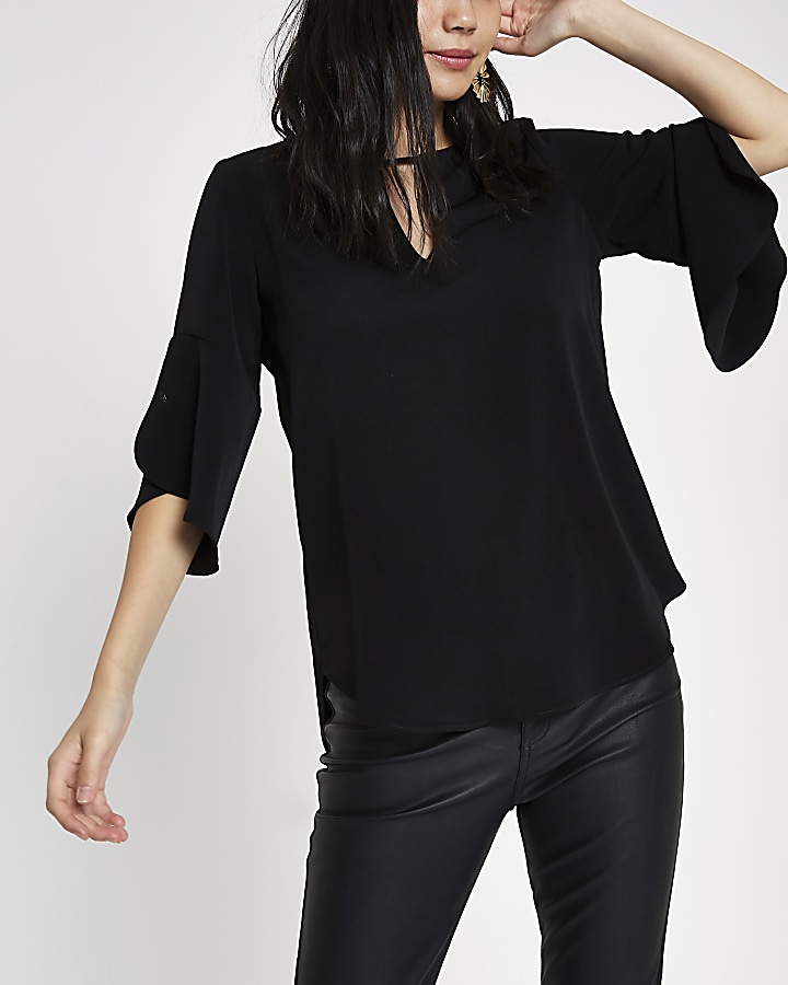 Black frill sleeve blouse