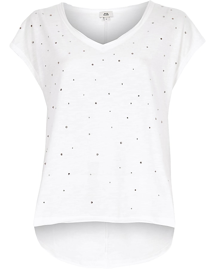 White diamante embellished T-shirt