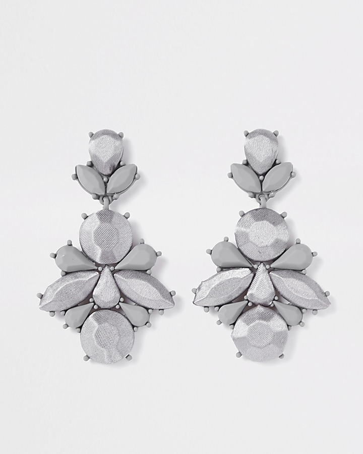 Grey satin jewel drop earrings