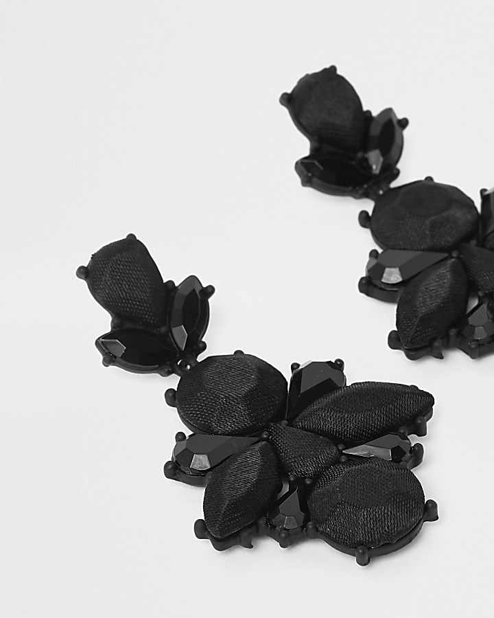 Black satin drop jewel earrings